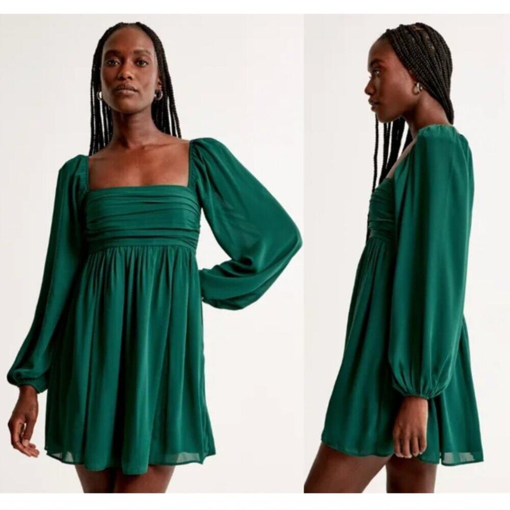 Abercrombie Emerson Green Balloon Sleeve Mini Dress *Tall*